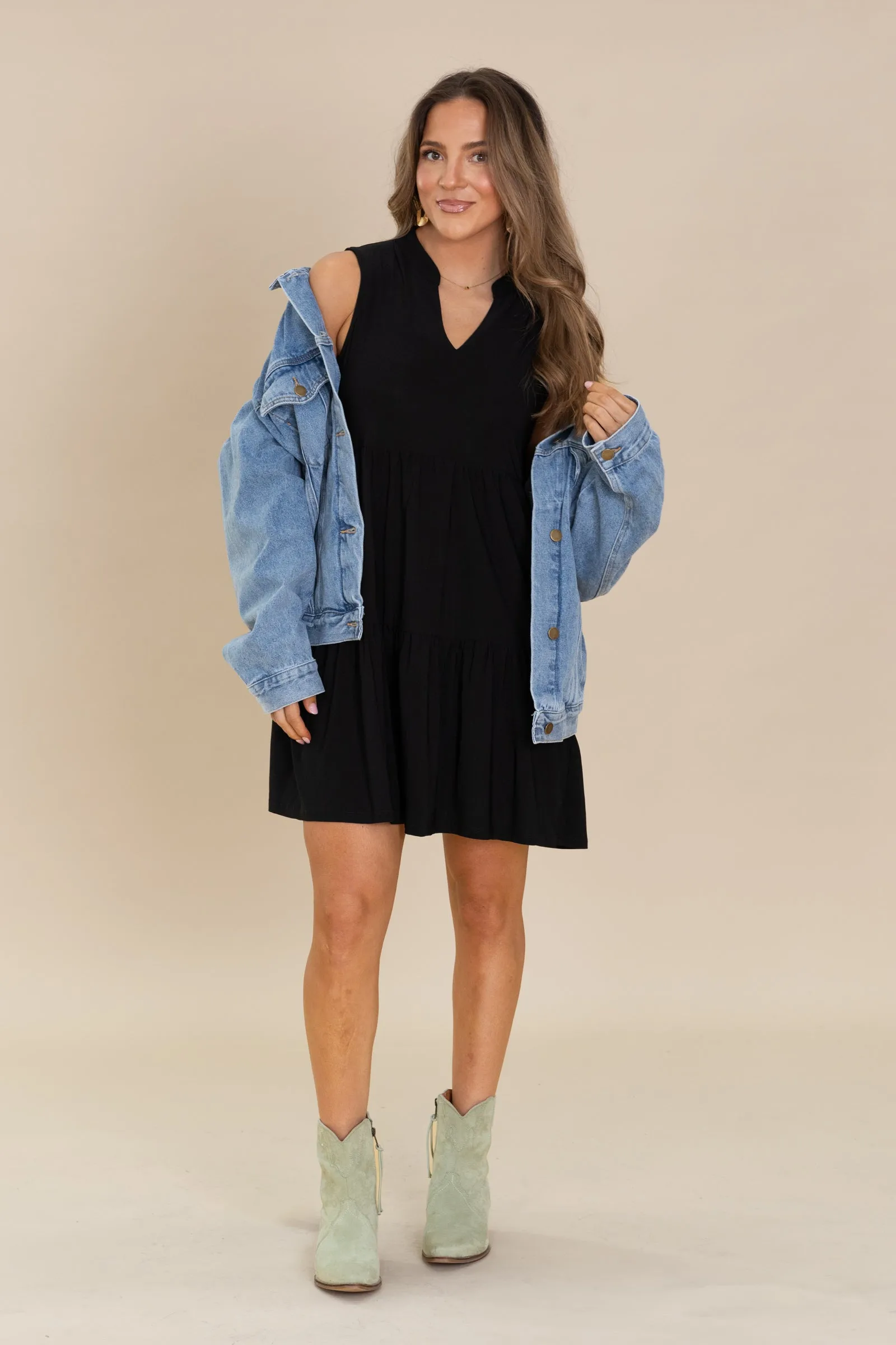 Lizzy Notch Neck Tiered Wrinkle Free Dresses