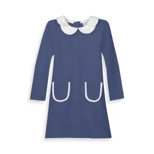 Long Sleeve Pima Petal Dress -- Steel Blue