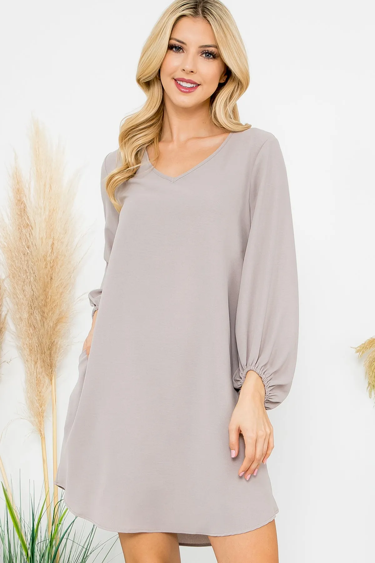 Long Tunnel Sleeve Solid Woven Dress