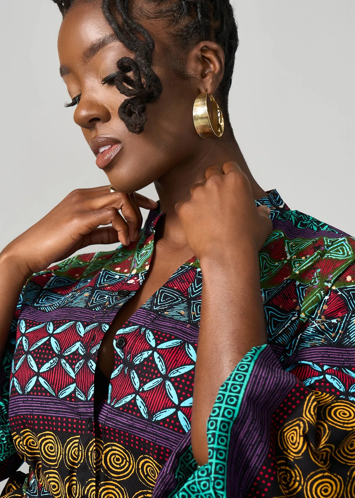 Malia Women's African Dress (Teal Maroon Multipattern)