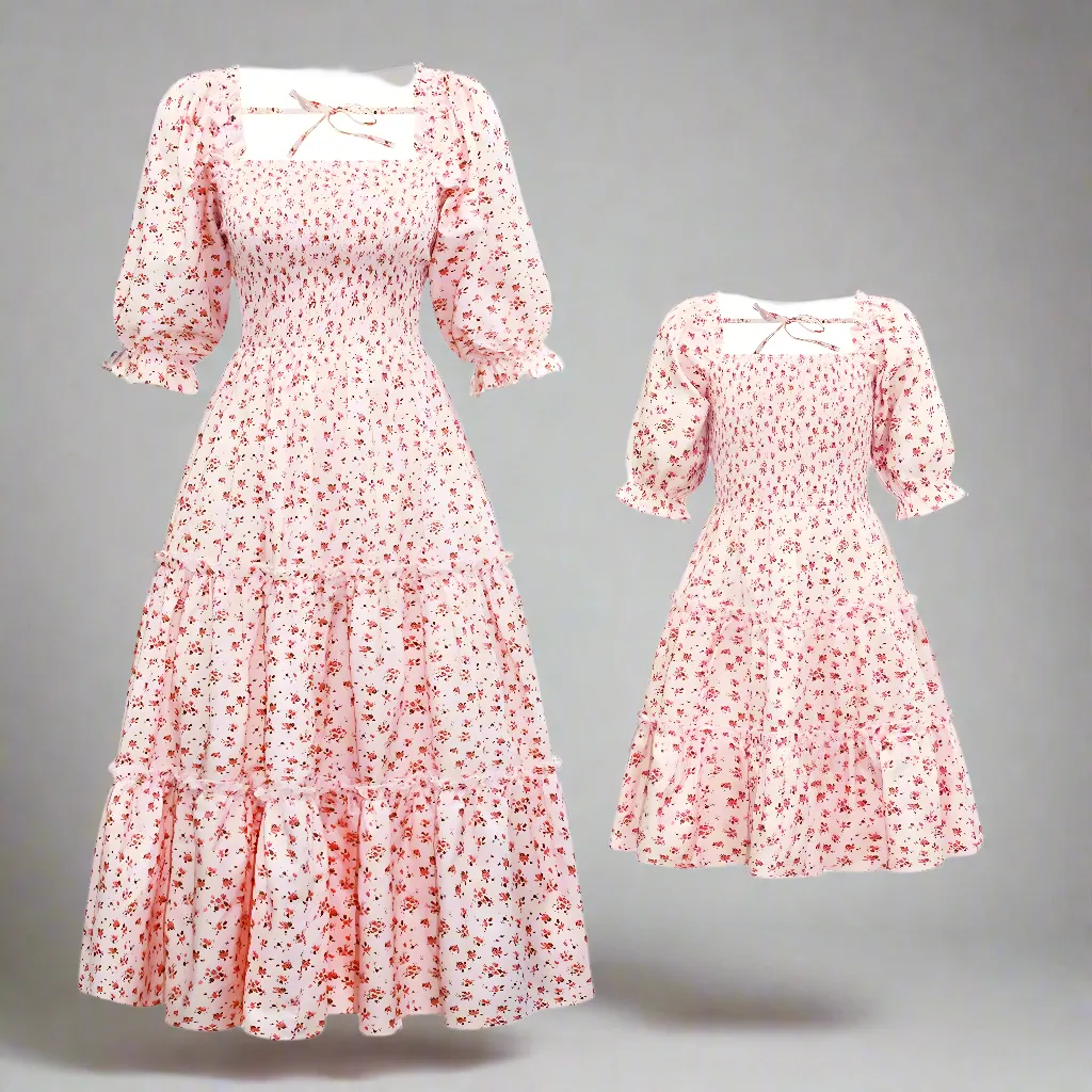 Matching Mommy & Me Tiered Smocked Dresses – Elegant Puff Sleeve Dress Set