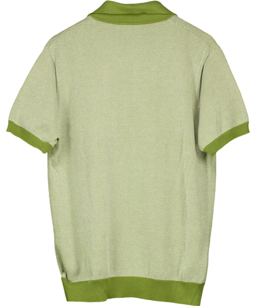 Mr P Green Honeycomb Knit Organic Cotton Polo Shirt UK M