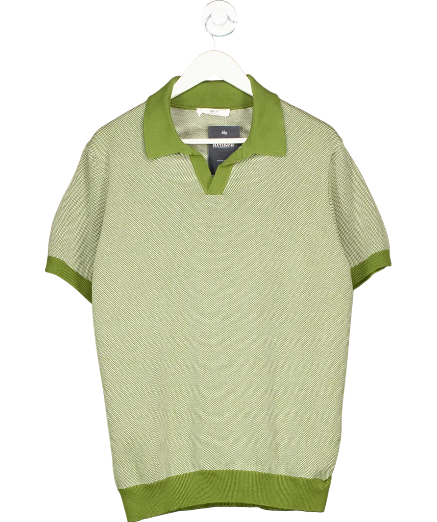 Mr P Green Honeycomb Knit Organic Cotton Polo Shirt UK M