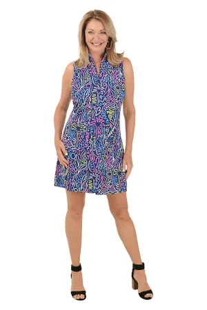 Navy Beach Drawings Cooling UPF50  Sleeveless Dress