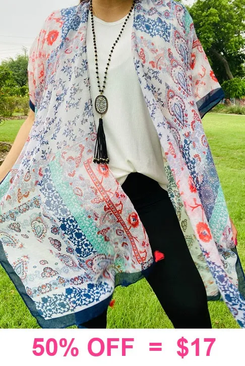 Paisley Patchwork sheer kimono shawl