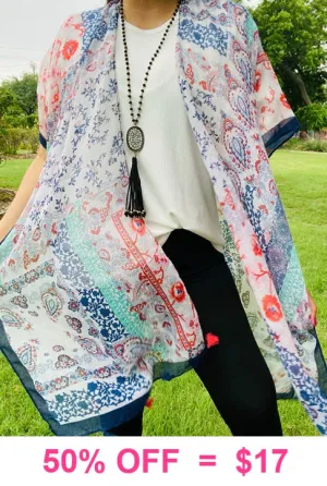 Paisley Patchwork sheer kimono shawl