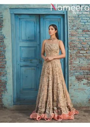 Pakistani Designer Bridal Wear Dark Peach Gown