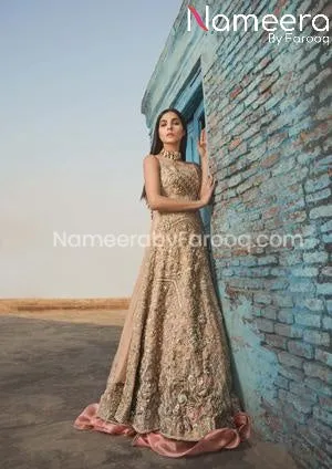 Pakistani Designer Bridal Wear Dark Peach Gown