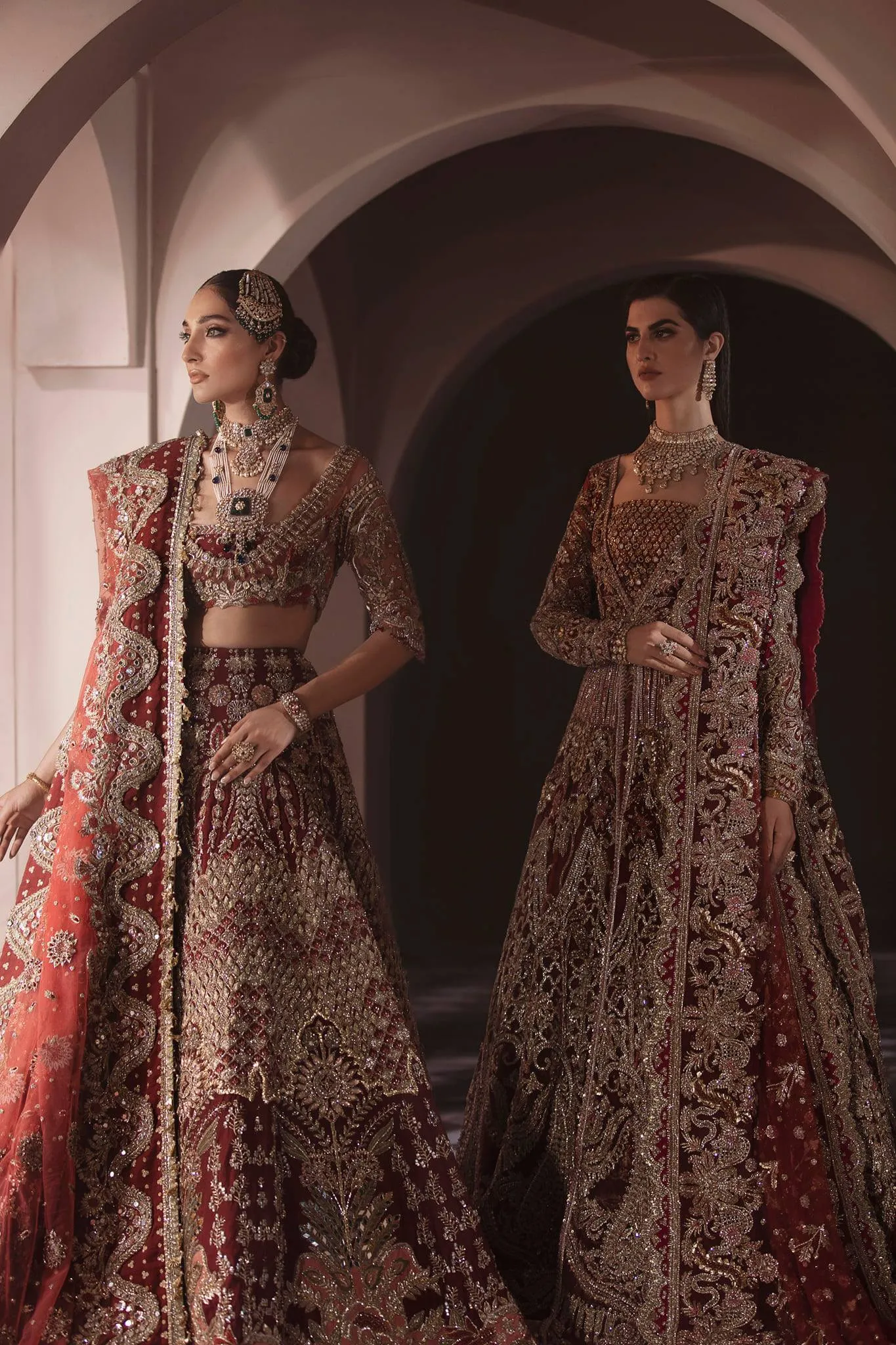 Pakistani Red Heavy Bridal Lehenga Crop Top Choli #BN905