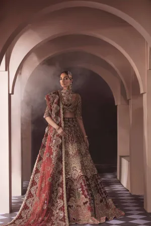 Pakistani Red Heavy Bridal Lehenga Crop Top Choli #BN905