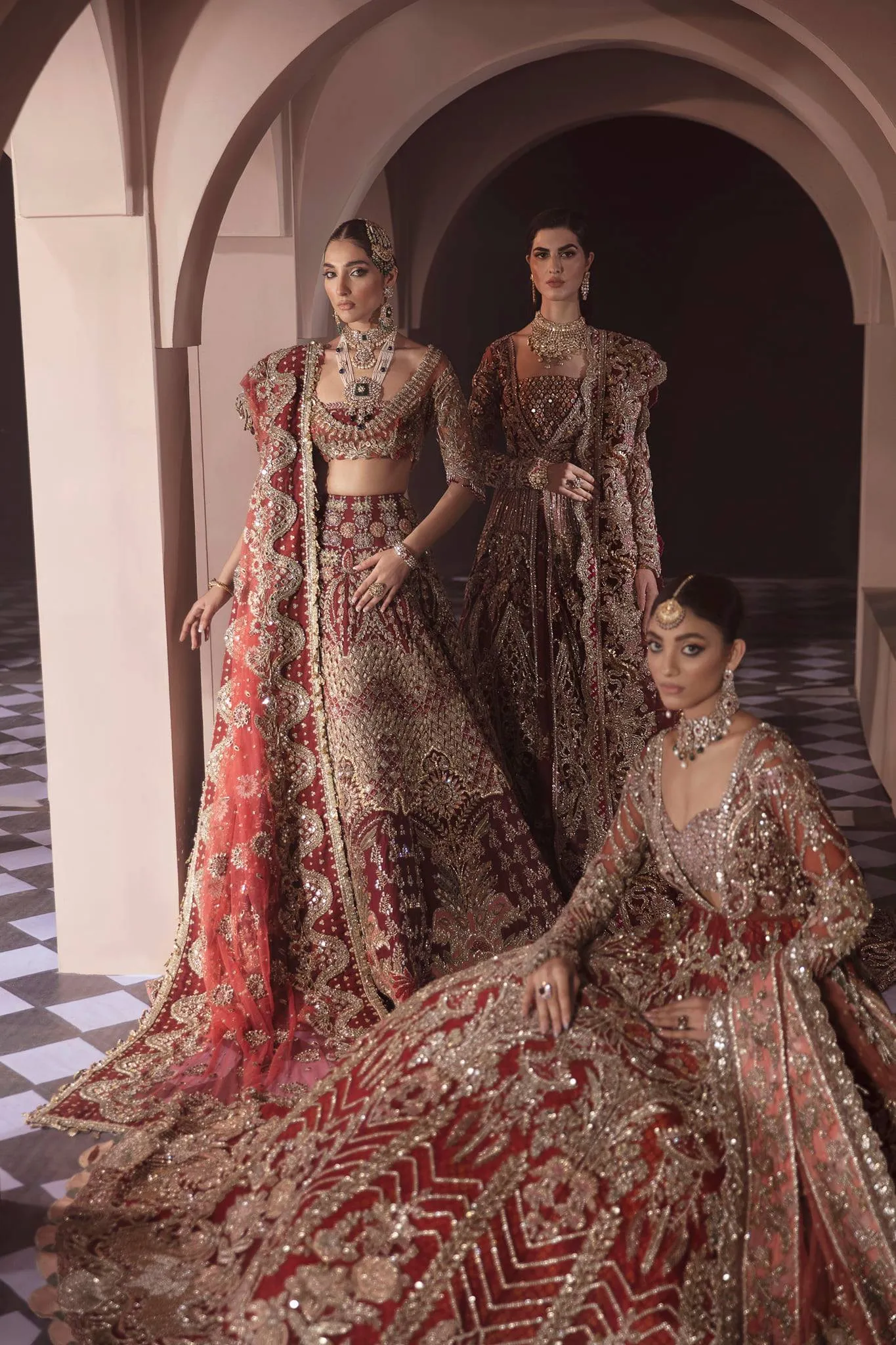 Pakistani Red Heavy Bridal Lehenga Crop Top Choli #BN905