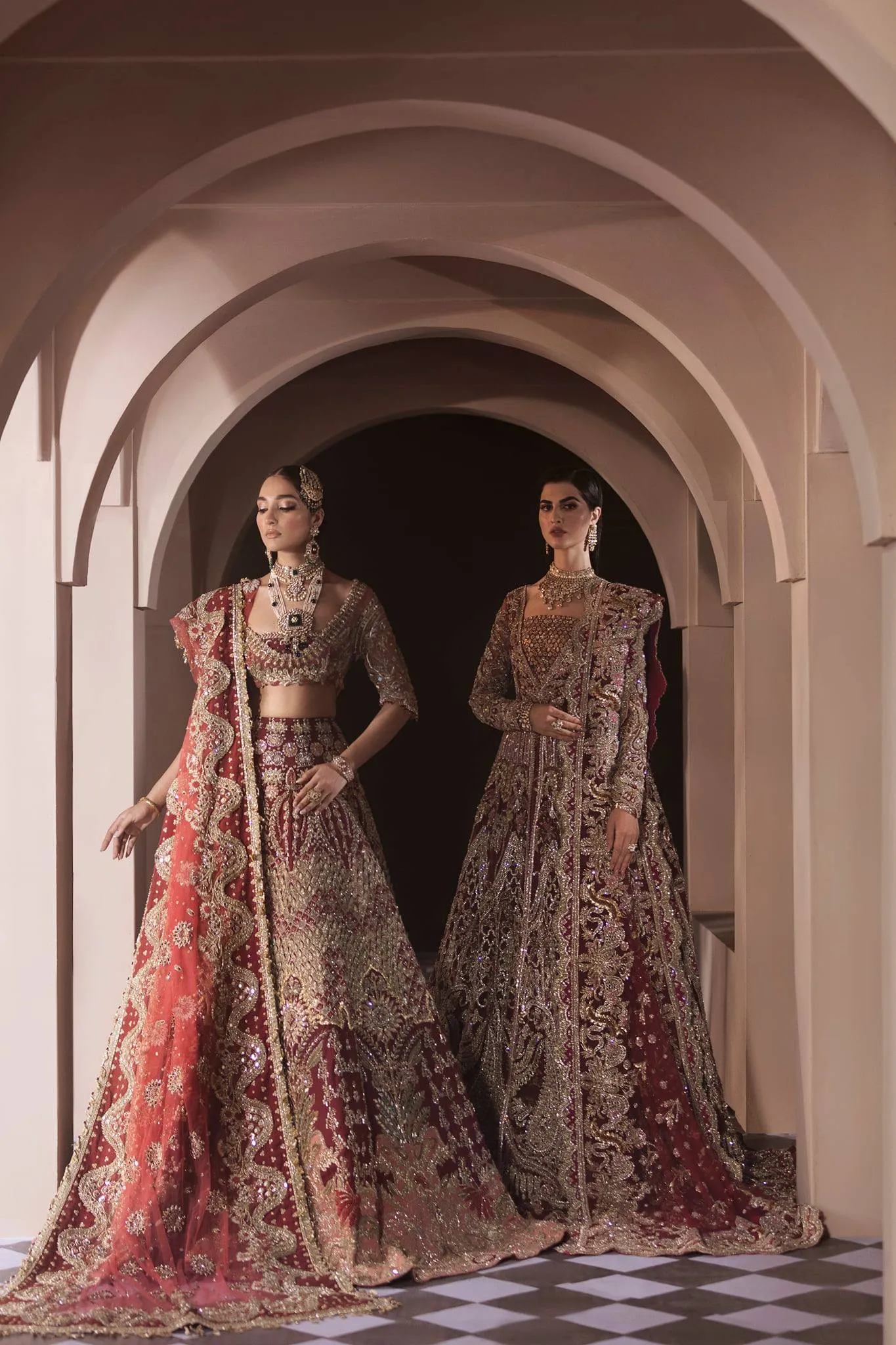 Pakistani Red Heavy Bridal Lehenga Crop Top Choli #BN905