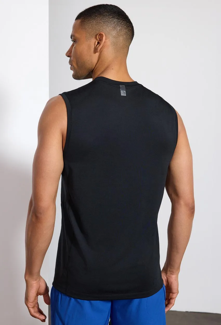 Performance Knit Tank with Mesh Panel - Black