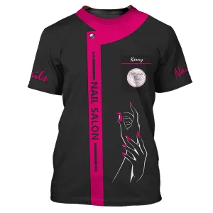 Pink Nail Artist T shirt Custom Nail Salon Uniform Manicurist Tee Shirt [Non Workwear]