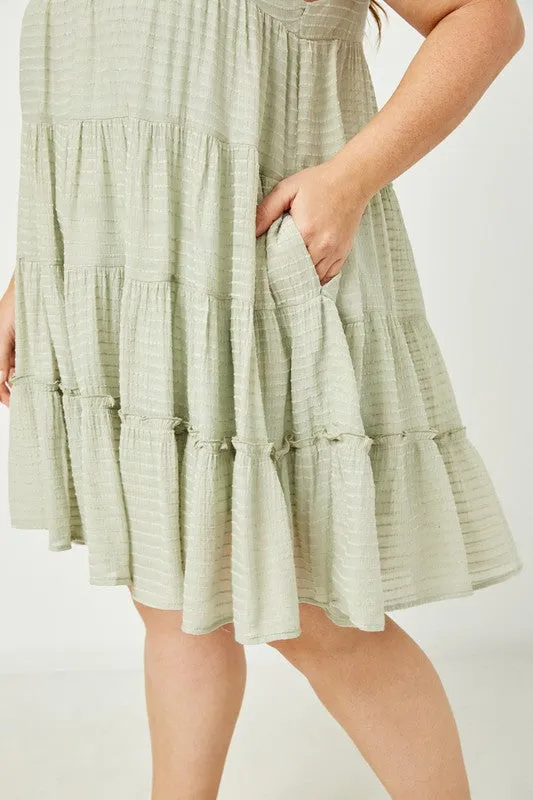 Plus Stripe Tiered Halter Mini Dress