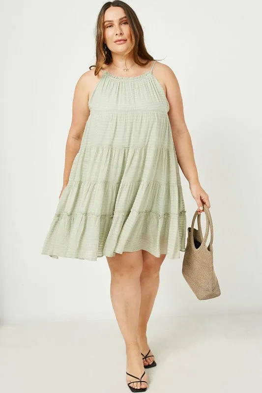 Plus Stripe Tiered Halter Mini Dress