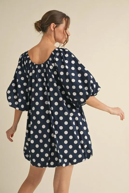 Polka Dot Print Voluminous Dress with Pockets