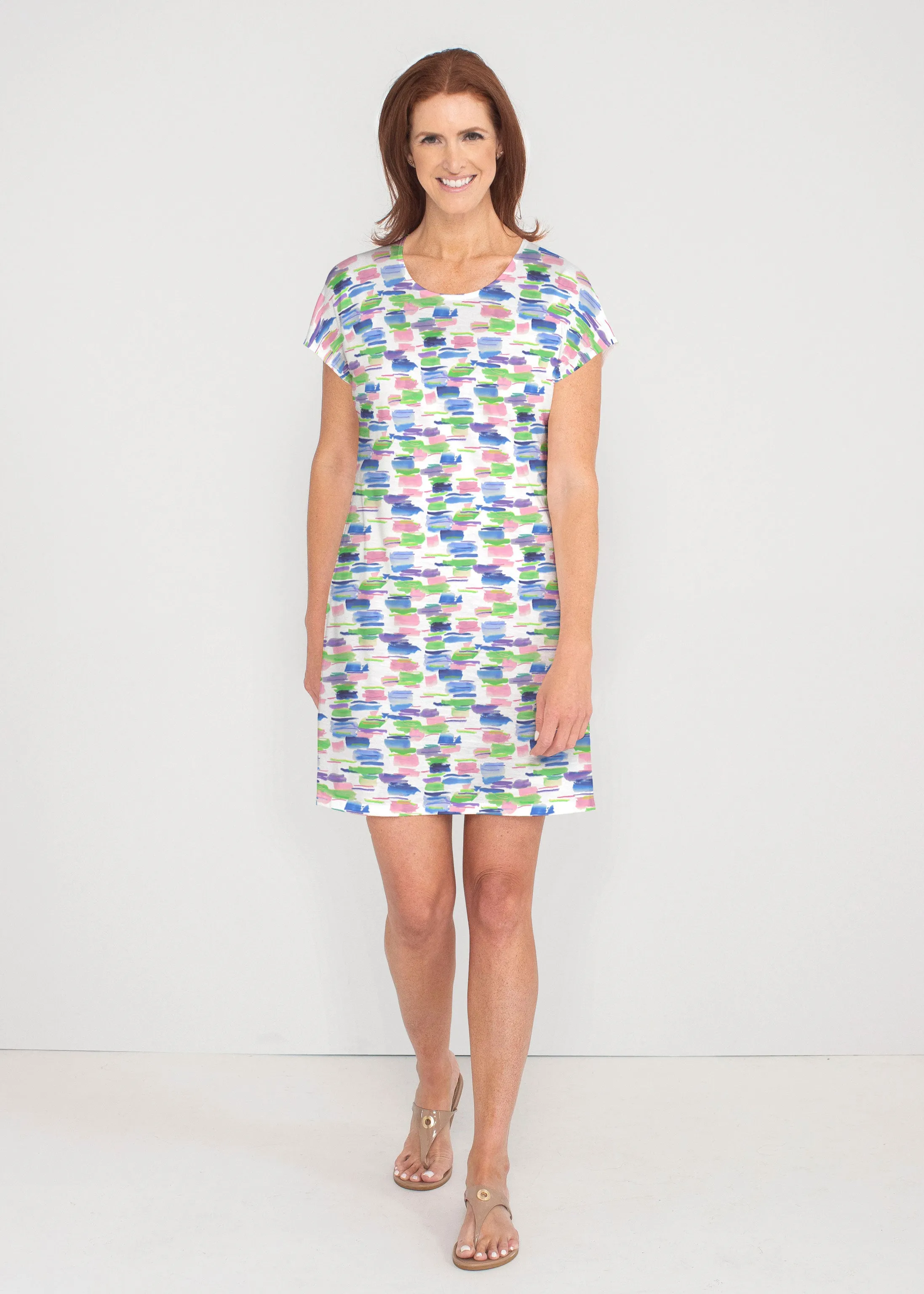 Pops of Bliss (8047) ~ French Terry Short Sleeve Crew Dress