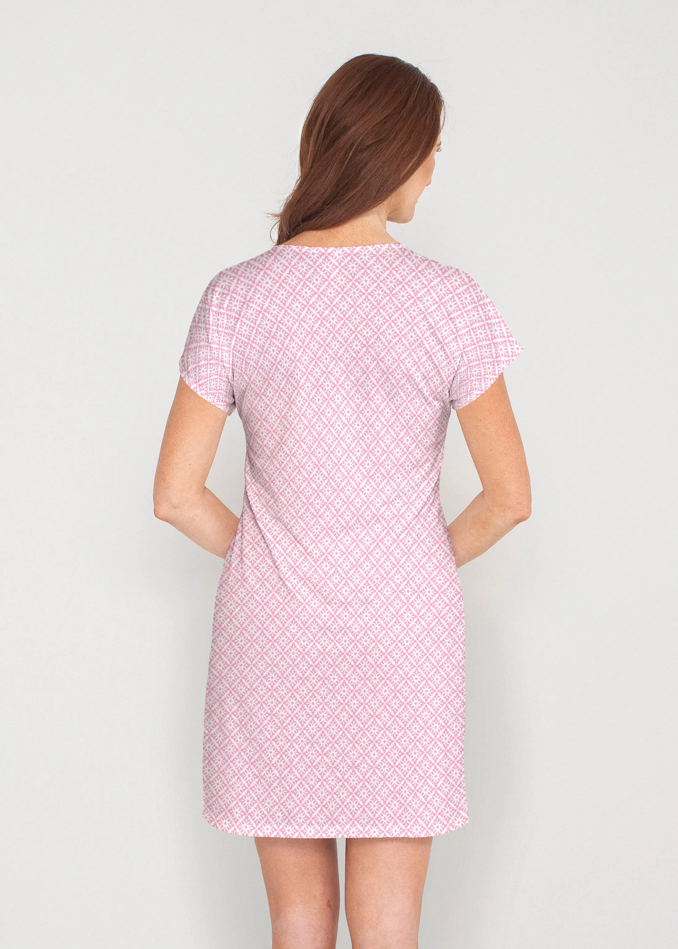 Pops of Bliss (8047) ~ French Terry Short Sleeve Crew Dress