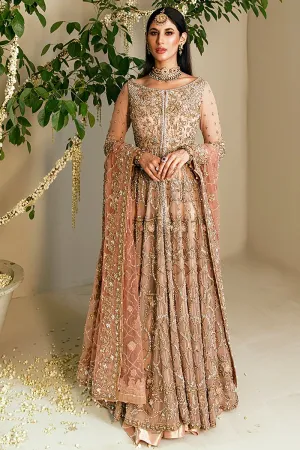 Popular Pakistani Bridal Lehenga in Embellished Heavy Sitara Work on Bridal Peach Lehenga Gown for Pakistani Brides in Raw Net #BN934