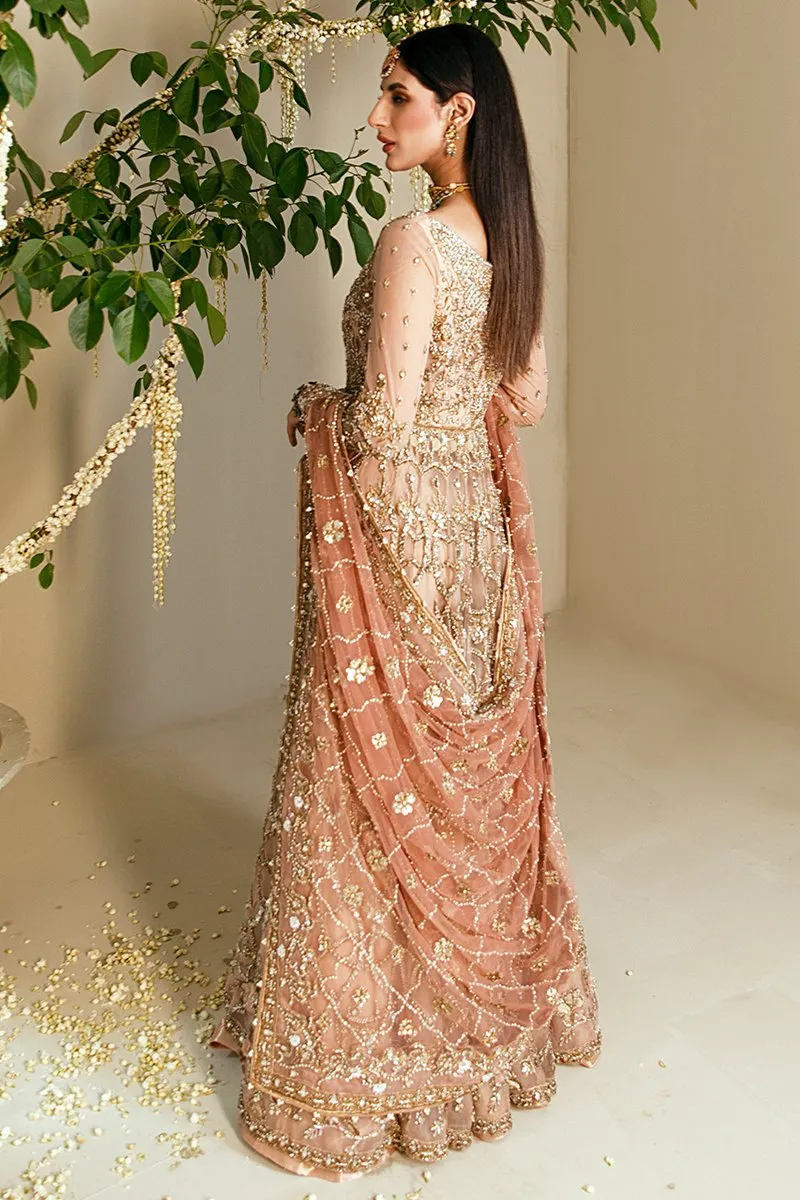 Popular Pakistani Bridal Lehenga in Embellished Heavy Sitara Work on Bridal Peach Lehenga Gown for Pakistani Brides in Raw Net #BN934