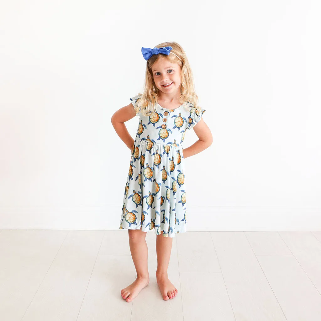 Posh Peanut Cruz Ruffled Capsleeve Henley Twirl Dress
