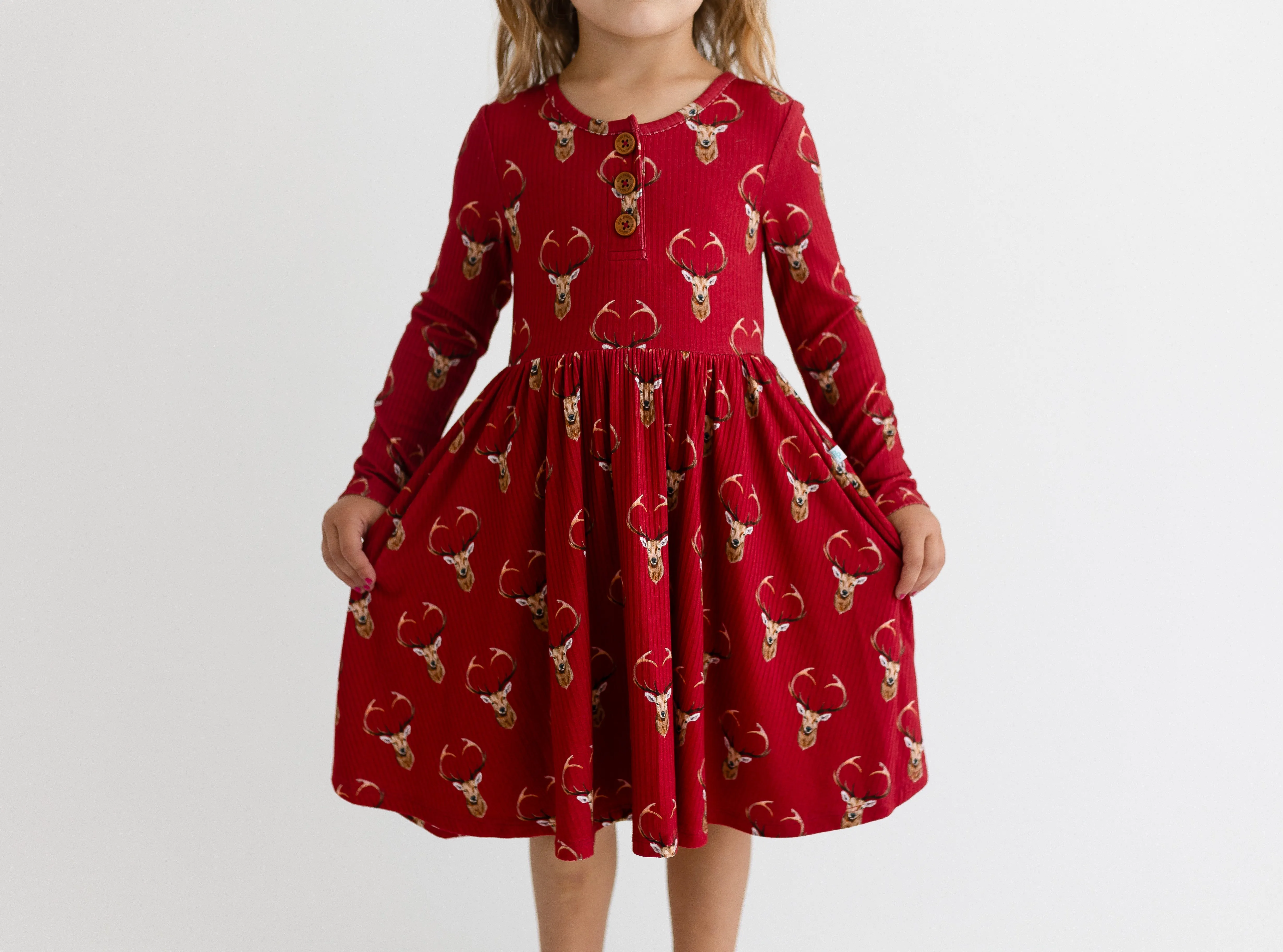 Posh Peanut Long Sleeve Henley Twirl Dress in Dash