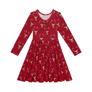 Posh Peanut Long Sleeve Henley Twirl Dress in Dash