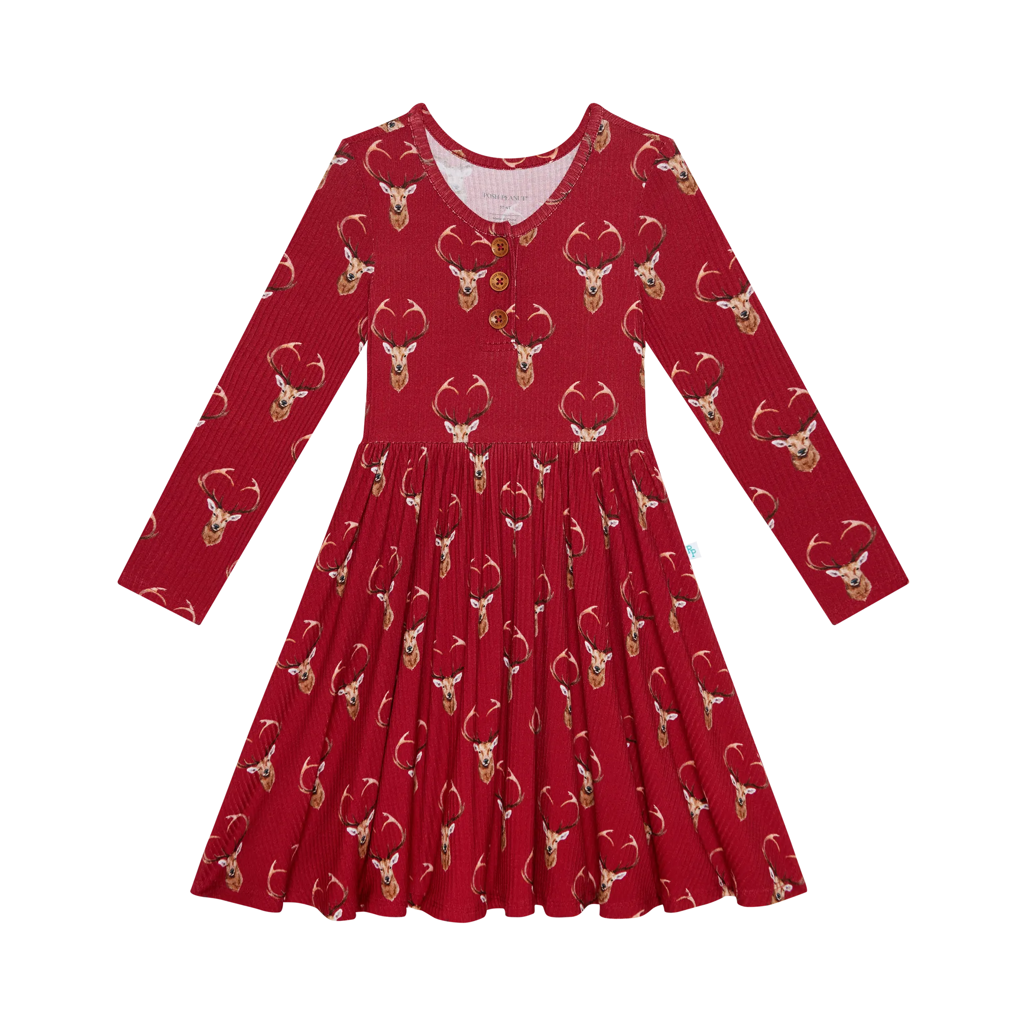 Posh Peanut Long Sleeve Henley Twirl Dress in Dash