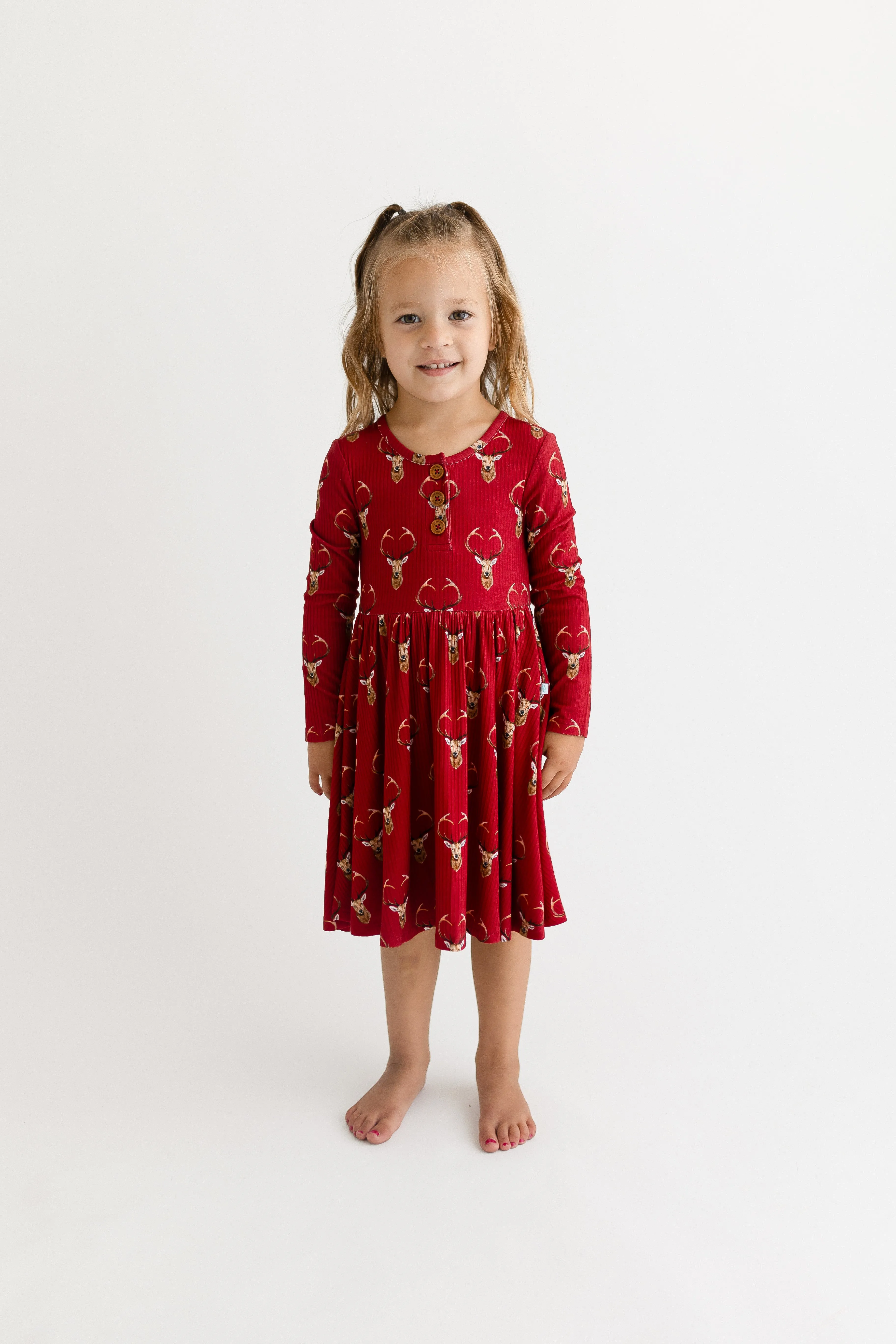 Posh Peanut Long Sleeve Henley Twirl Dress in Dash