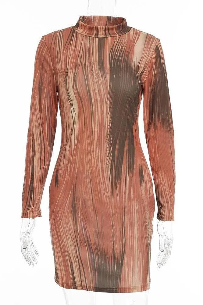 printed long-sleeved hip dress