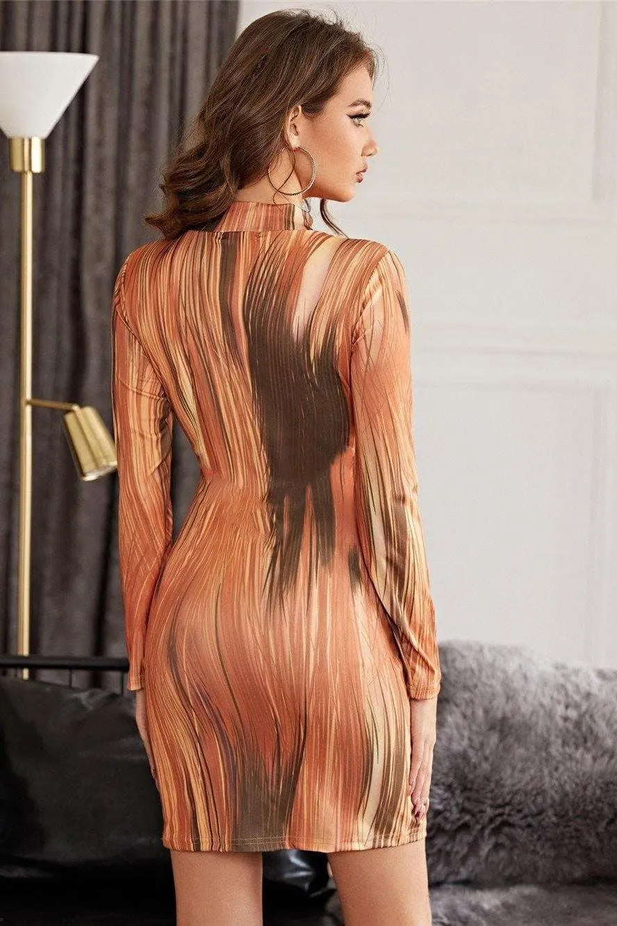 printed long-sleeved hip dress