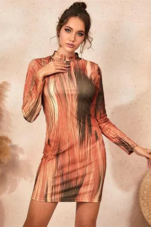 printed long-sleeved hip dress