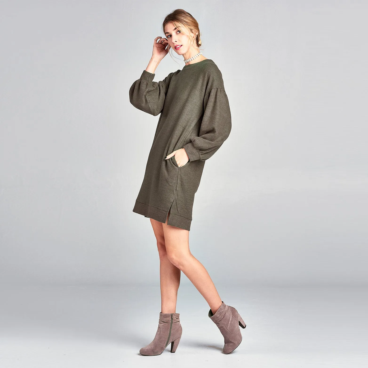 Puff Sleeve Sweater Dress