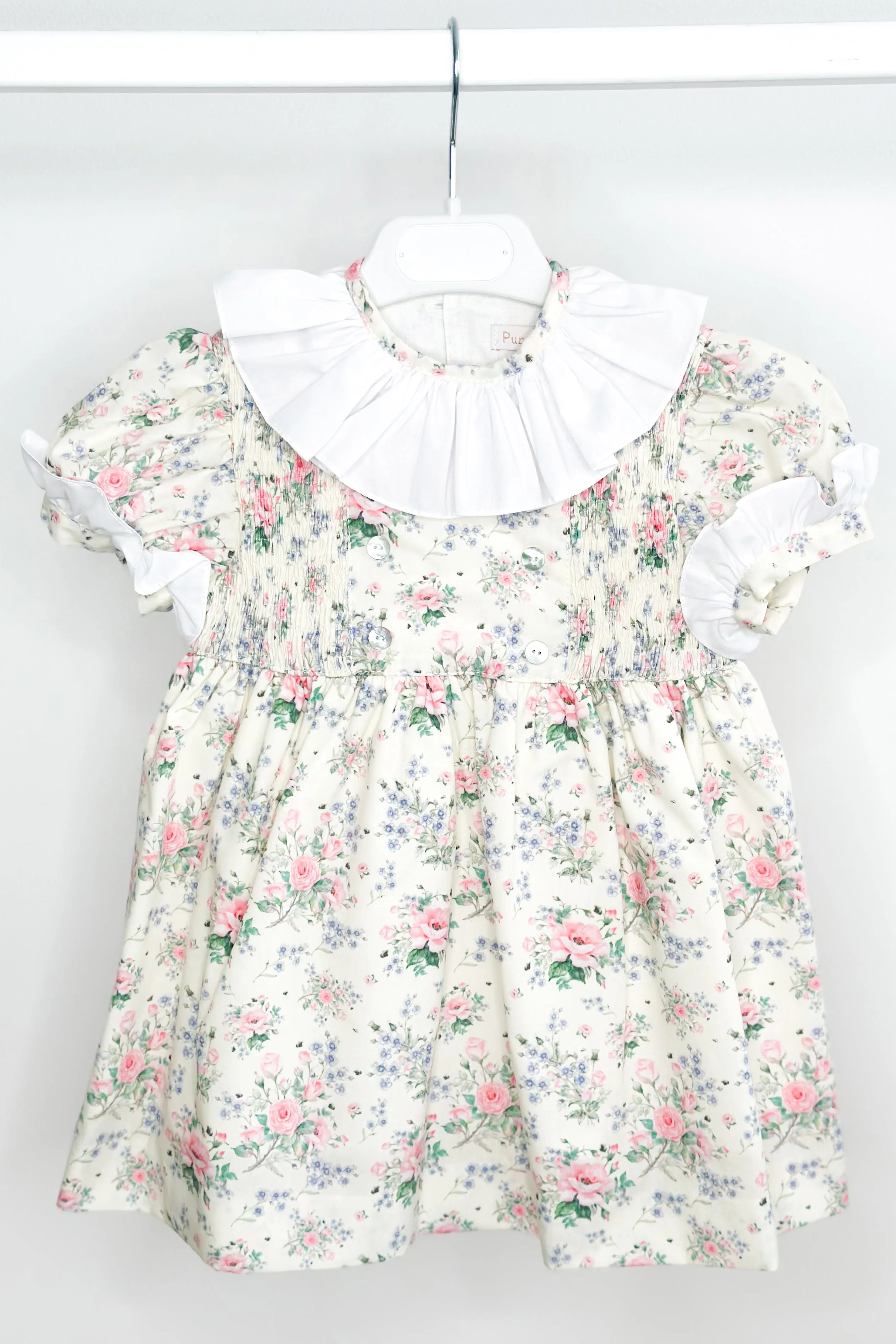 "Adelyn" Pale Lemon & Pink Vintage Floral Dress