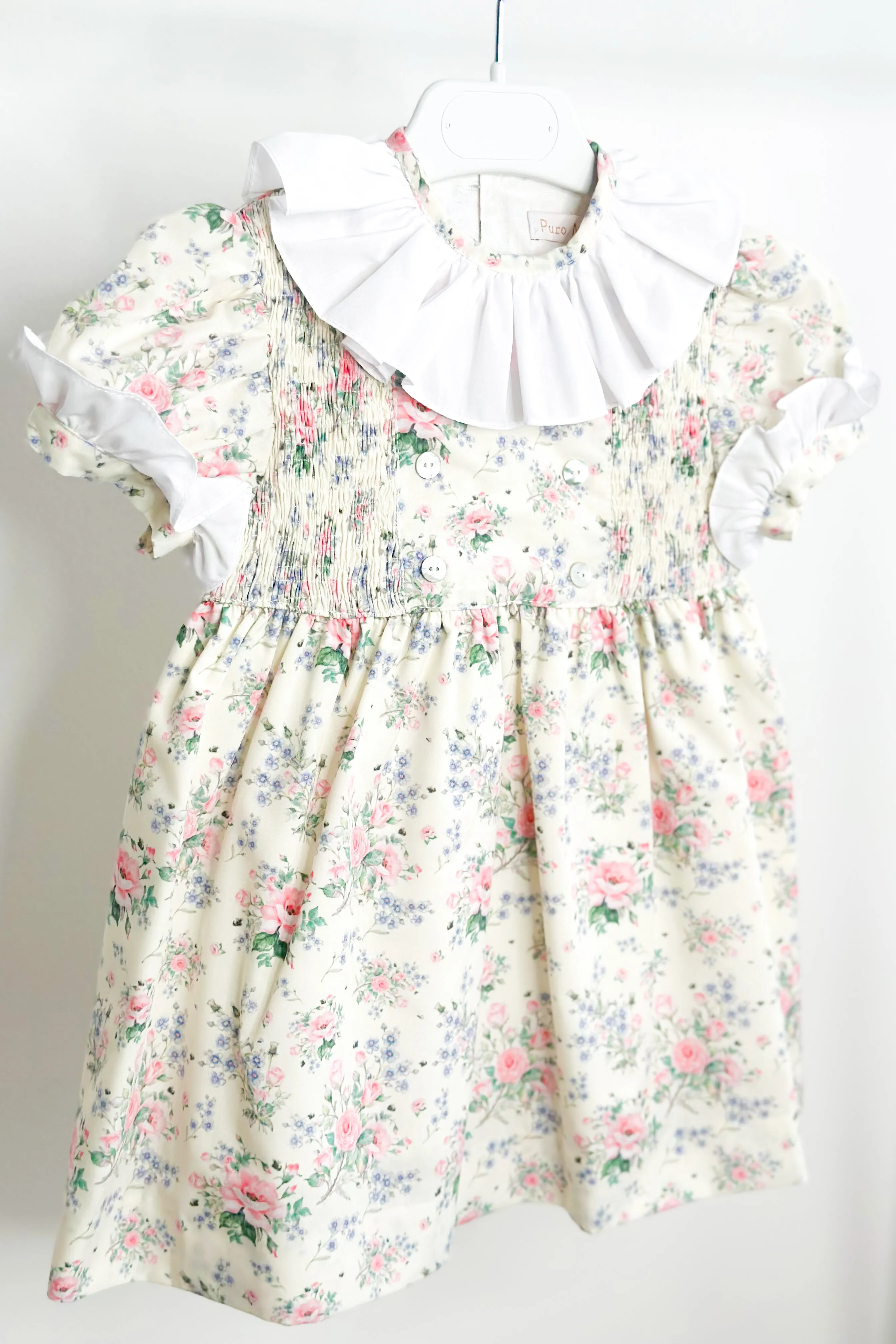 "Adelyn" Pale Lemon & Pink Vintage Floral Dress