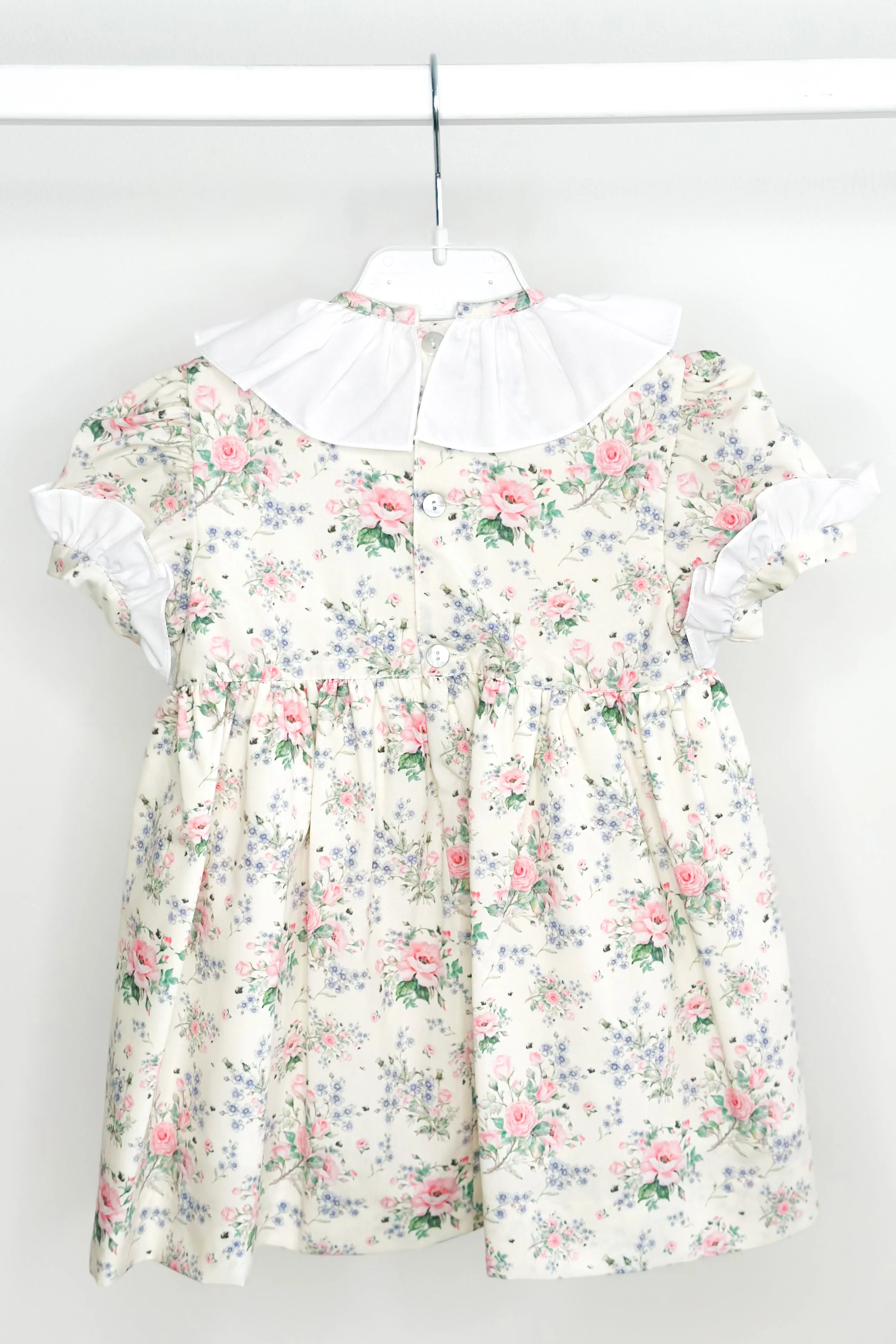 "Adelyn" Pale Lemon & Pink Vintage Floral Dress