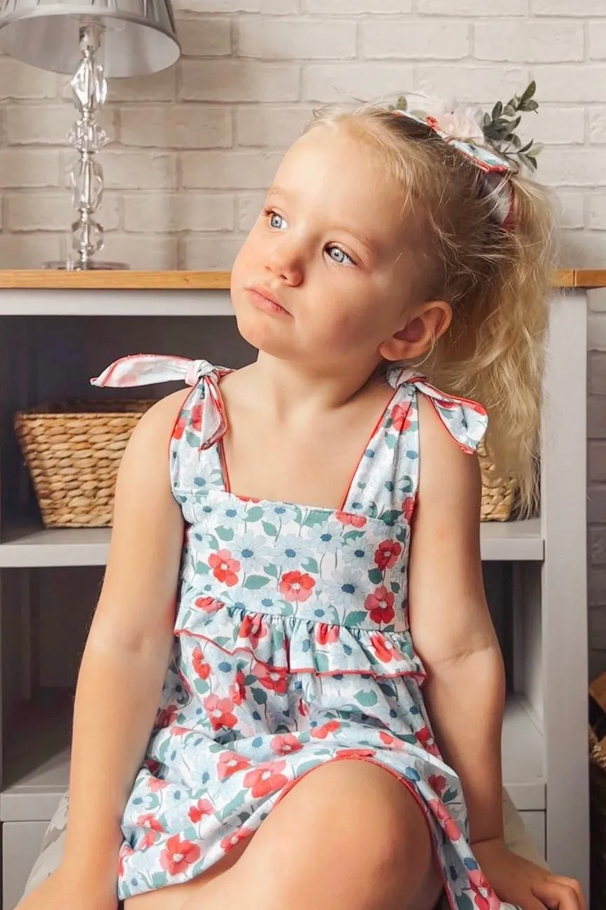 "Adriana" Red & Blue Floral Dress