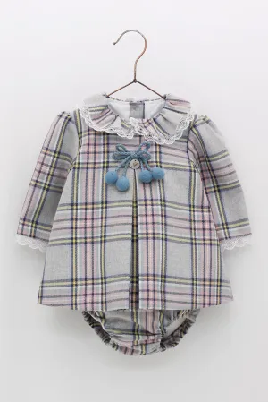"Alexandra" Pink & Grey Tartan Dress & Bloomers