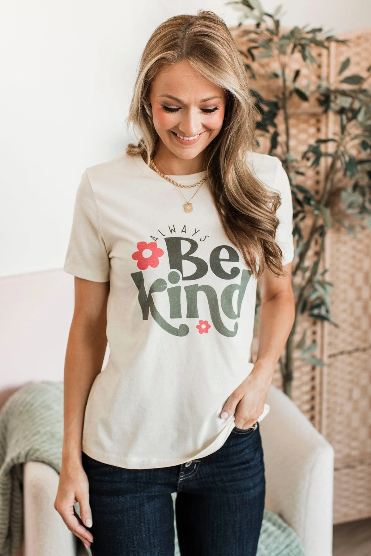 "Always Be Kind" Graphic Tee- Natural