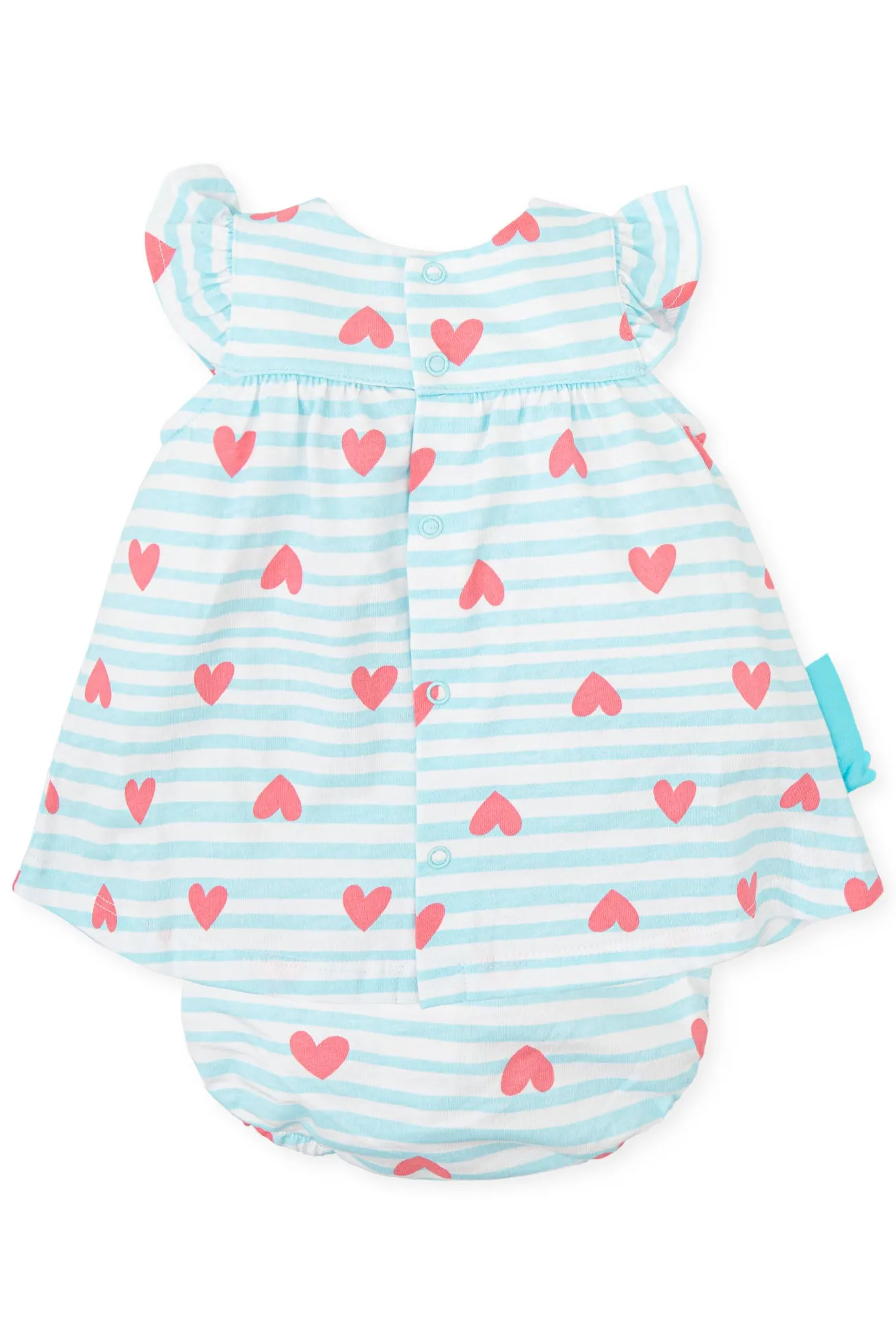 "Ariel" Aquamarine Striped Heart Print Dress & Bloomers