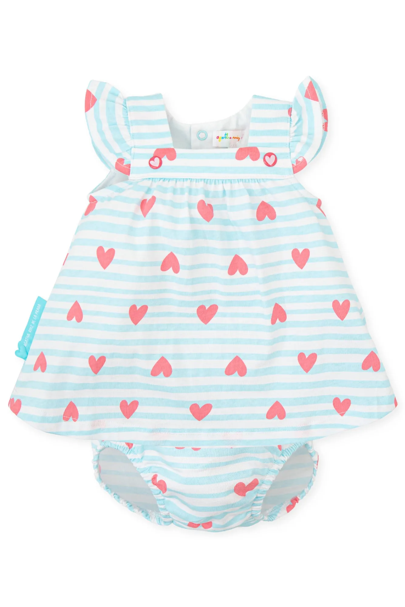 "Ariel" Aquamarine Striped Heart Print Dress & Bloomers