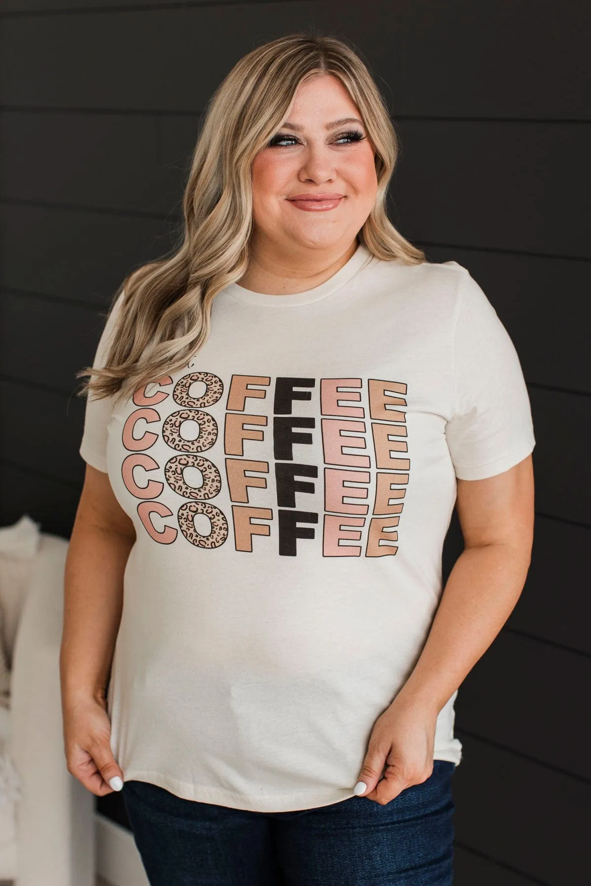 "But First, Coffee" Stacked Graphic Tee- Cream
