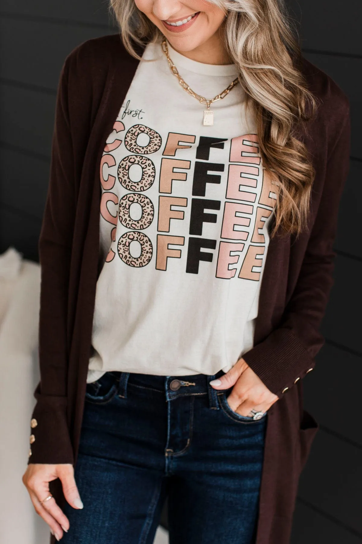 "But First, Coffee" Stacked Graphic Tee- Cream