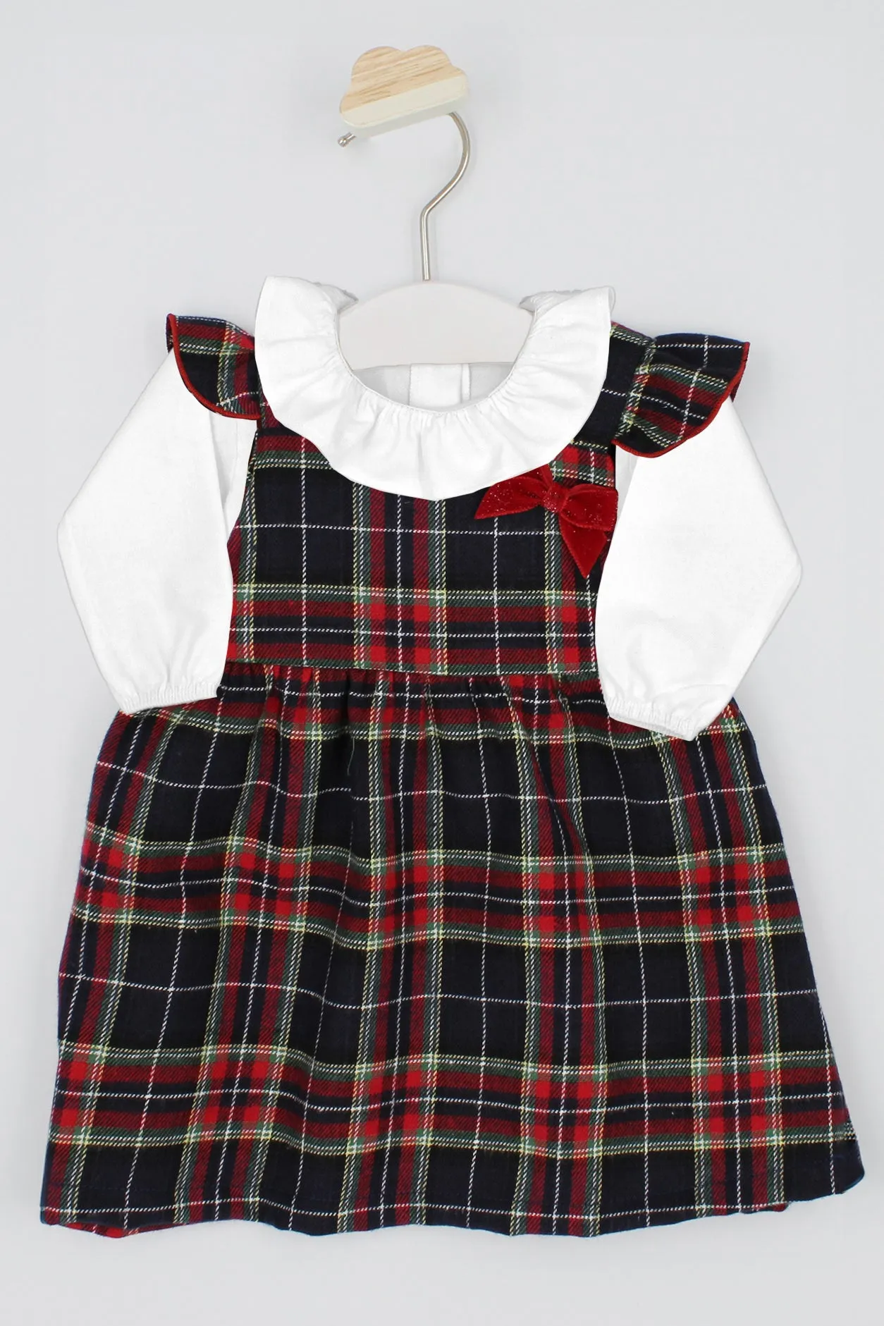 "Clare" Red & Navy Tartan Pinafore Dress Set