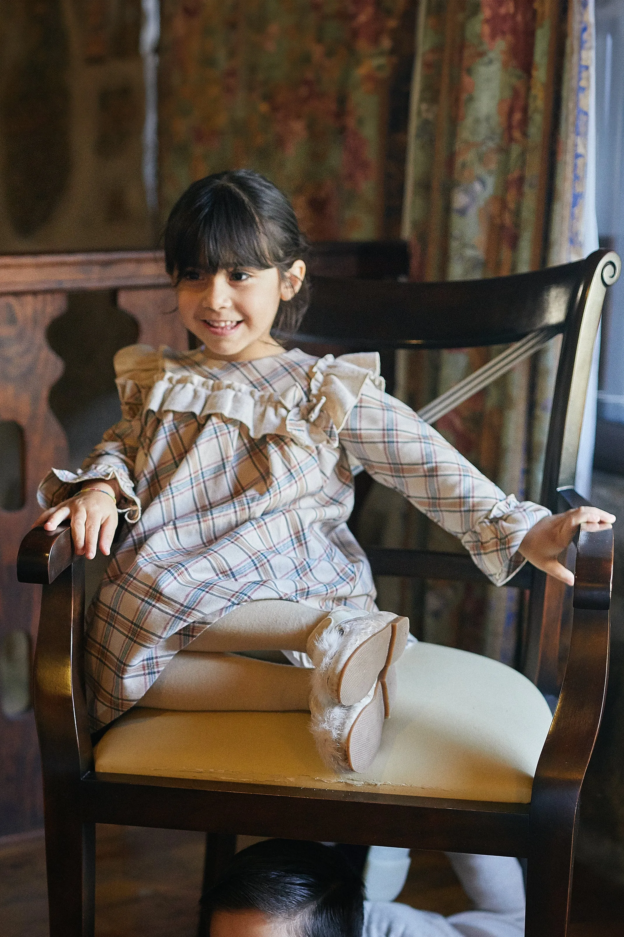 "Dorothy" Beige Tartan Dress