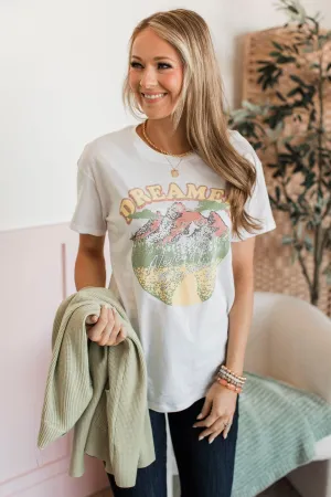"Dreamer" Mountainscape Graphic Tee- White