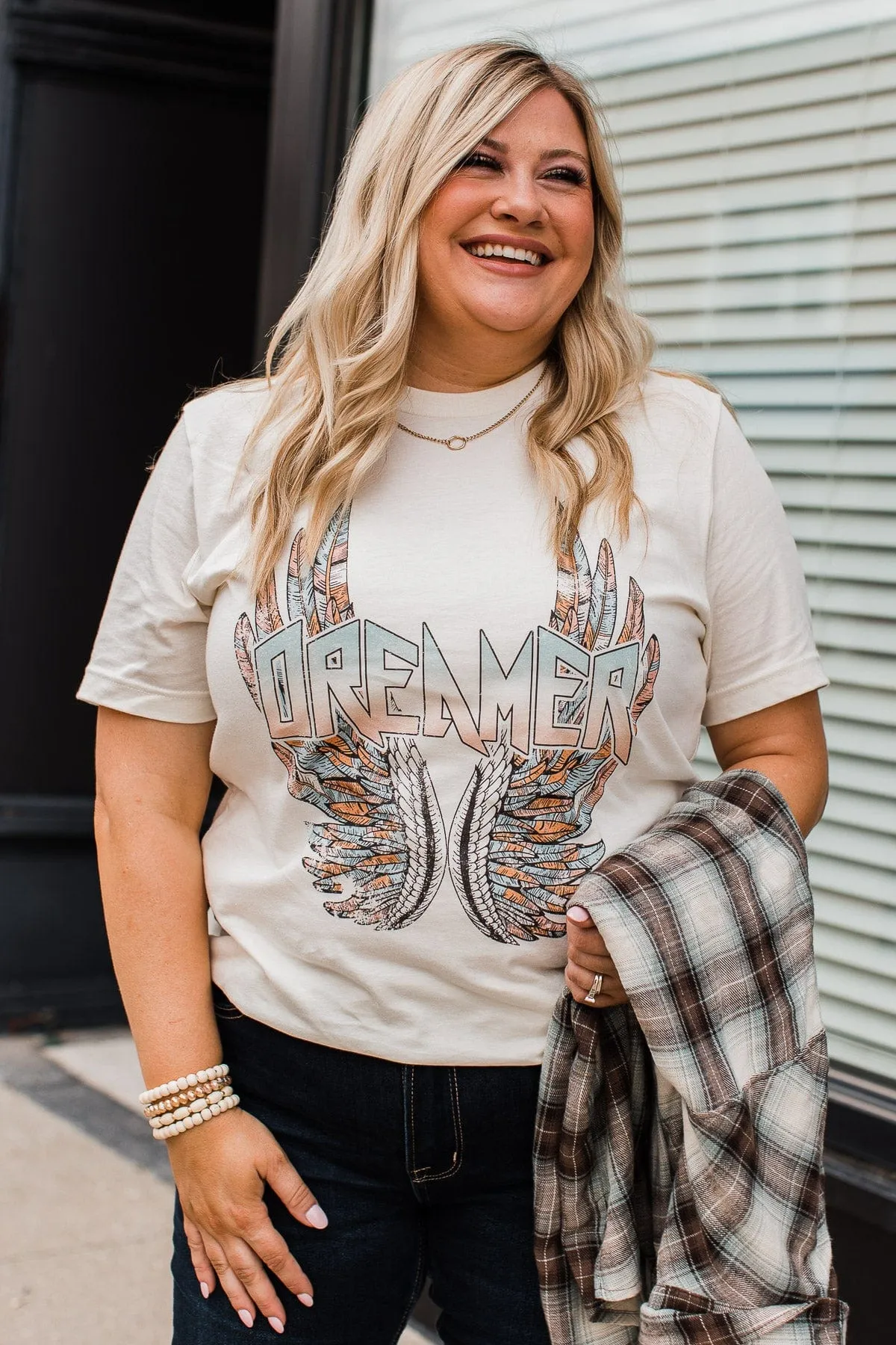 "Dreamer" Wing Graphic Tee- Cream
