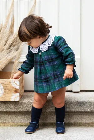 "Elizabeth" Bottle Green Tartan Dress & Bloomers