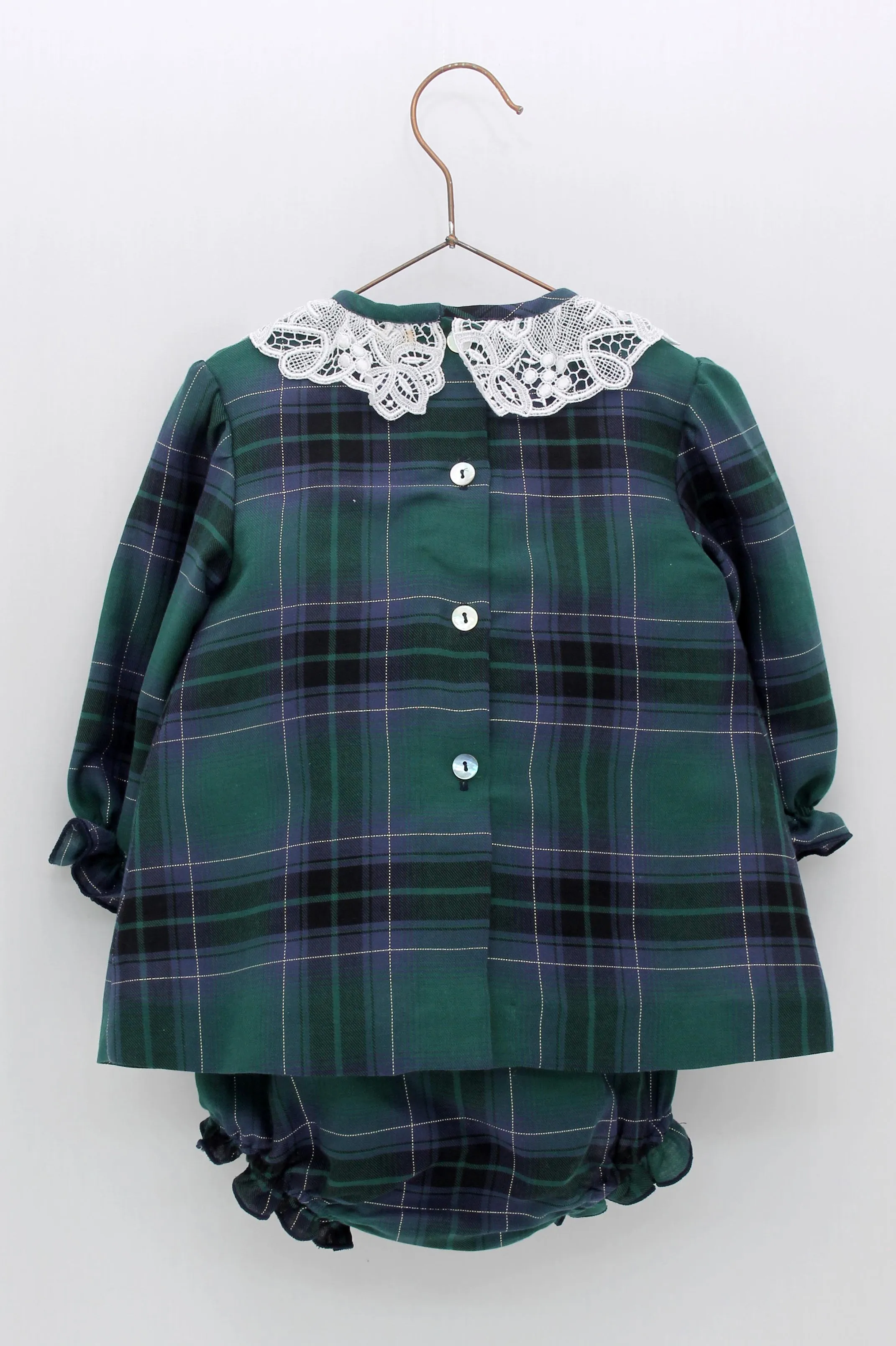 "Elizabeth" Bottle Green Tartan Dress & Bloomers